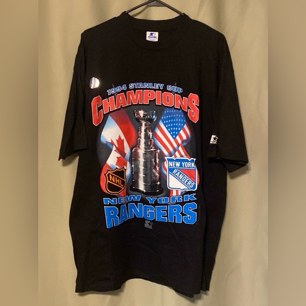 1994 New York Rangers Vintage Starter Black Stanley Cup Champions T-shirt Men XL